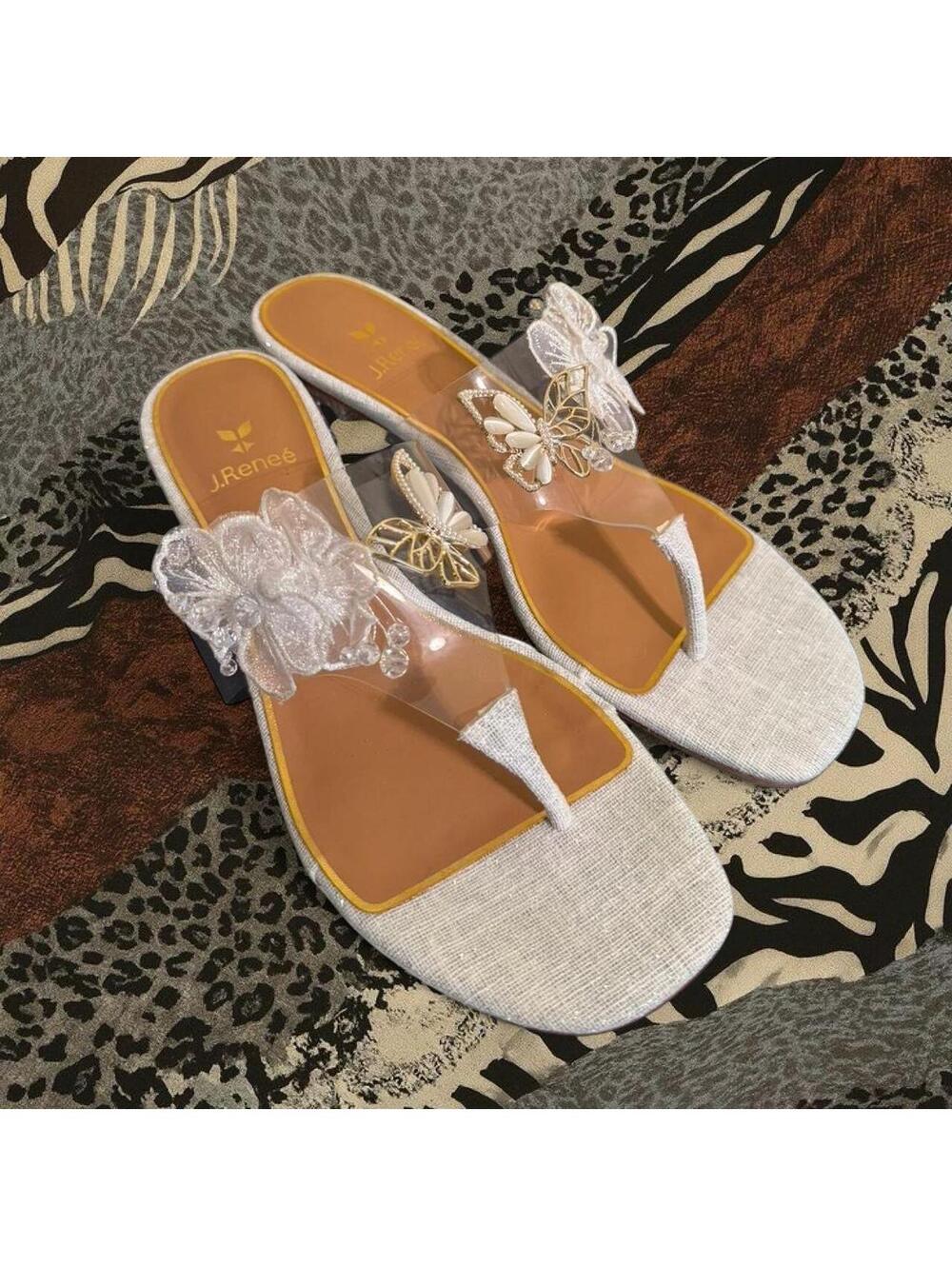 J.Renee white and gold butterfly sandals
